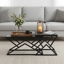 Black, Modern, And Geometric Coffee Table – Wooden Top And Sturdy Metal Frame – Industrial-Style Coffee And Side Table For The Living Room - Black - View 12