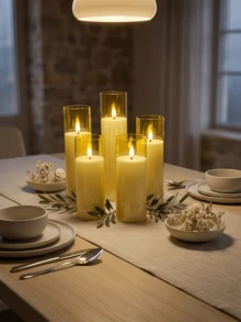 2/3/5 piezas Velas sin llama con parpadeo, control remoto y temporizador, mecha 3D, adecuadas para decoración del hogar, boda, Día de San Valentín, centro de mesa - amarillo pálido - Ver 3
