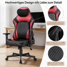 Devoko Gunji Massage Video Game Chair For Adults With Footrest, PU Leather Computer Desk Chair, Adjustable Backrest, High Back Support, Home Office Chair With Headrest And Lumbar Support - Red - View 6