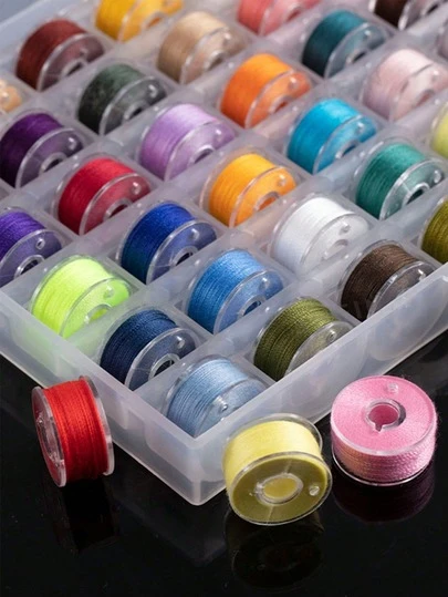 25pcs Sewing Machine Bobbin Thread, Mini Easy-To-Use, Handmade Sewing Thread, Portable Handheld Punching Thread, Pre-Wound Bobbins, DIY Embroidery Thread For Sewing Machines, With Storage Box - Suitable For Household Sewing Machines, Random Color - Durable Polyester Textile Thread, Ideal For Clothing, Home Decor, Handicrafts - Perfect For Beginners And Professionals, Sewing Thread Materials, Separated Storage