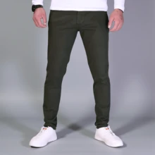 Stretch Gabardine Skinny Pants For Men John Silver - 軍綠色 - 查看 1