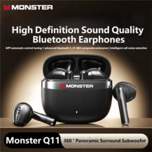 Monster Q11 Bluetooth Earphones Smart Sound Control Music HiFi Effect Call HD Earpods Voice Dual Microphone Semi-ear Headsets Gaming Sports Wireless Earbuds Original Monster Bluetooth Headphone - 查看 11