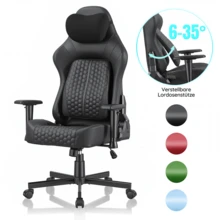 Devoko Gunji Massage Video Game Chair For Adults With Footrest, PU Leather Computer Desk Chair, Adjustable Backrest, High Back Support, Home Office Chair With Headrest And Lumbar Support - Hitam - View 1