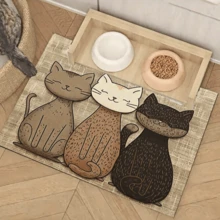 1-Pack Of 3 Cat Print Pet Food Mats, Highly Absorbent And Quick-Drying, Easy To Clean, Non-Slip Rubber Bottom Pet Mat, Suitable For All Seasons, Can Be Used As A Dog/Cat Cage Mat - Multicolor - View 7