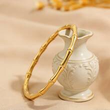 Bộ 2 vòng tay bằng thép không gỉ thiết kế tối giản hình nút tre, đính đá pha lê, thích hợp cho nữ giới đeo hàng ngày, đi làm, dự đám cưới hoặc tiệc tùng. - Vàng - Xem 6