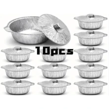 5/10pcs Disposable Round Aluminum Foil Pots With Lids, Thickened Material, Heat-Resistant & Leak-Proof, Portable Multi-Functional Disposable Cooking Containers, Suitable For Home Cooking, Camping, Picnic, Outdoor BBQ And More - Multicolor - View 7