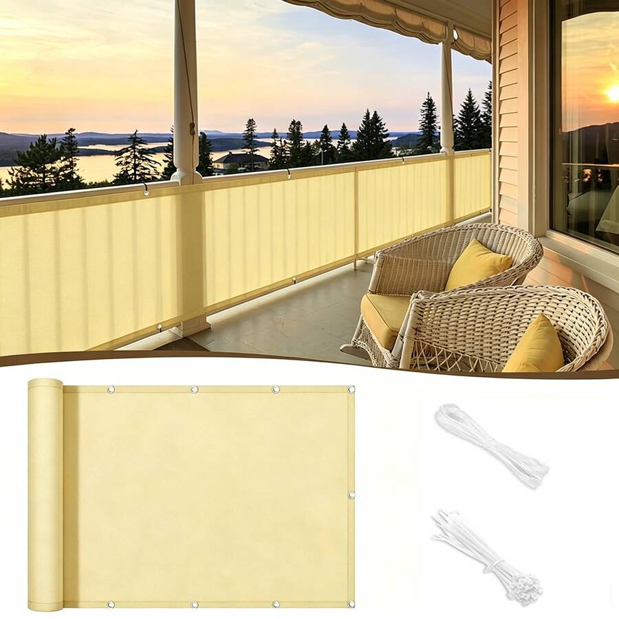 Balcony Privacy Screen Set, With Ropes And Ties, Sun-Shading And Heat-Insulating Garden Fence Cloth, High-Density And Thick Fence Screen Fabric, No Drilling Required With Built-In Metal Eyelets, For Porch, Patio, Backyard, Privacy Screen Cloth - Beige, Multiple Sizes