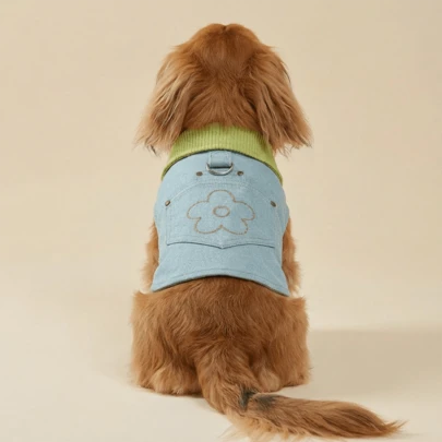 PETCIRCLE 1 bộ quần áo cho thú cưng, trang phục ngoài trời và trong nhà, kiểu dáng Châu Âu & Hàn Quốc, họa tiết hoa, có túi, thoải mái, dành cho chó nhỏ và chó con, chó Poodle, chó Teddy.