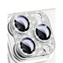 Protector de lente de cámara con brillantes de rhinestone de aleación compatible con iPhone 17Pro/17 Pro Max/16 Pro/16 Pro Max/15/14/13/12, base de metal brillante con rhinestones incrustados, accesorio de protección de cámara, anti-arañazos, anti-huellas dactilares, cobertura completa, gran regalo para novia, familia, amigos, cumpleaños, regalo del Día de la Madre, aniversario de mamá - Plateado - Ver 7