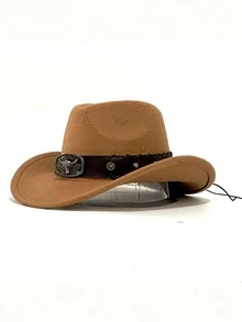 Classic Cowboy Hat For Men Women Brown/Black/Tan Western Style,Wide Brim Felt Fedora With Braided Leather Band & Adjustable Chin Strap, UV Protection Vintage Style Sun Hat For Men Women, Rodeo & Outdoor Use - Multicolor - View 6