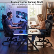Devoko Gunji Massage Video Game Chair For Adults With Footrest, PU Leather Computer Desk Chair, Adjustable Backrest, High Back Support, Home Office Chair With Headrest And Lumbar Support - Hitam - View 2