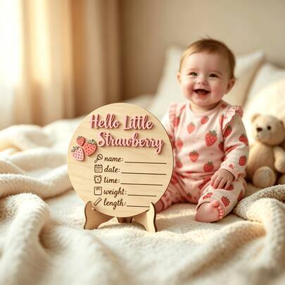 1 Set Super Cute Personalized Strawberry Wooden Baby Milestone Markers, Suitable For Baby Girls, Can Be Used For Pregnancy Announcement, Newborn Birth Announcement, And Baby Growth Memento, Ideal For Nursery Decor, Baby Shower Gifts, Also Suitable As Baby Shower Or Baby Party Favors