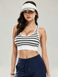 Áo tank top thể thao cổ chữ U kẻ sọc KYRLSSU - Đen và trắng - Xem 1