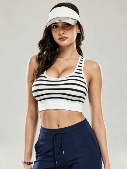 ZULIZ Áo tank top thể thao cổ chữ U kẻ sọc KYRLSSU