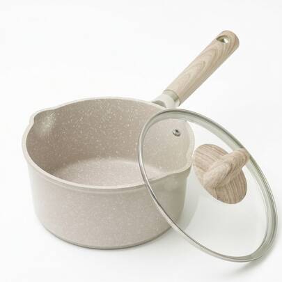 1PC Milk Pan | 7.09-Inch Light Beige Universal Coating Non Stick Aluminum Alloy Milk Pan Suitable For Noodles In Soup Boiling Suitable For Home Use | Durable Heavy Cooker Suitable For All Stoves (Gas/Electromagnetic)