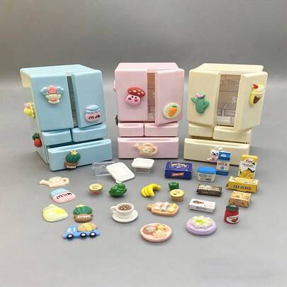 Refrigerador miniatura de doble puerta hiperrealista, con caja de embalaje, escena de cocina detallada, juguete de pasatiempo creativo adecuado para adolescentes, modelo de electrodoméstico, accesorio decorativo, hecho de plástico ABS de alta calidad, juguete de refrigerador miniatura, juguete de comida miniatura [entrega aleatoria], accesorios para muñecas, juguete antiestrés, sensorial