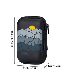 4.3英寸紧凑型EVA硬壳收纳包，饰有山峦日落和露营地图案 - 耐用旅行保护收纳包，适用于电子配件、耳机、硬盘和线缆；防震拉链袋（仅含收纳包） - 彩色 - 查看 2