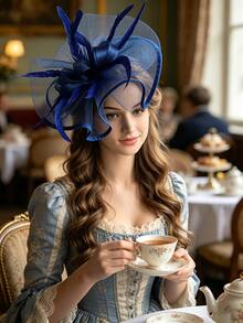 Women's Fascinators Hats For Women - Tea Party Hats Fascinators Kentucky Headband Feather Cocktail Derby Hat For Bridal Wedding Hat - Màu xanh lam - Xem 6