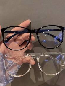 2 Stück Damen Geometrische Kunststoffrahmen mit eingelassenen Nägeln, klassisch, nie veraltet, moderner, einfacher Stil, klare Brille Kombination für Büro, Lesen, Fernsehen, Spielen, Handy Zubehör - Transparent - Übersicht 1
