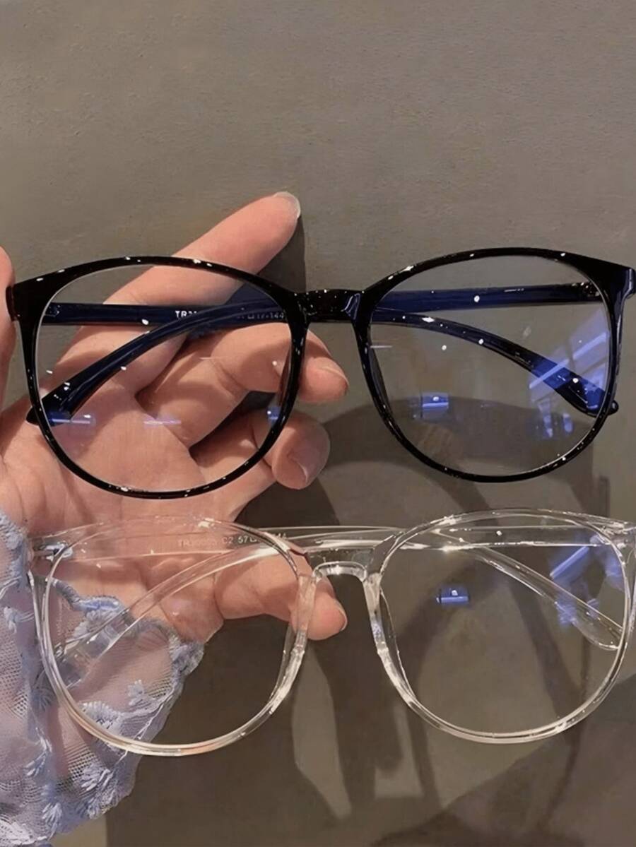 2 Stück Damen Geometrische Kunststoffrahmen mit eingelassenen Nägeln, klassisch, nie veraltet, moderner, einfacher Stil, klare Brille Kombination für Büro, Lesen, Fernsehen, Spielen, Handy Zubehör - Transparent - Übersicht 1