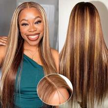 13x4 13x6 5x5 Straight Lace Front Wig Human P4/27 Brazilian Human Blended Hair Wig HD Transparent Lace Frontal Wigs For Women Natural Hairline 200% Density 5x5 Pre Cut Glueless Lace Wig -Put On And Go Glueless Lace Wigs Blended Human Hair For Daily Use - S4/27 - View 6
