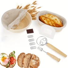 10-Inch Diameter Bread Proofing Baskets Set, Including Oval And Round Shapes, Made Of Natural Woven Willow With Liners, Dough Scraper And Danish Dough Whisk Included, Non-Stick Breathable Baking Tools - View 3