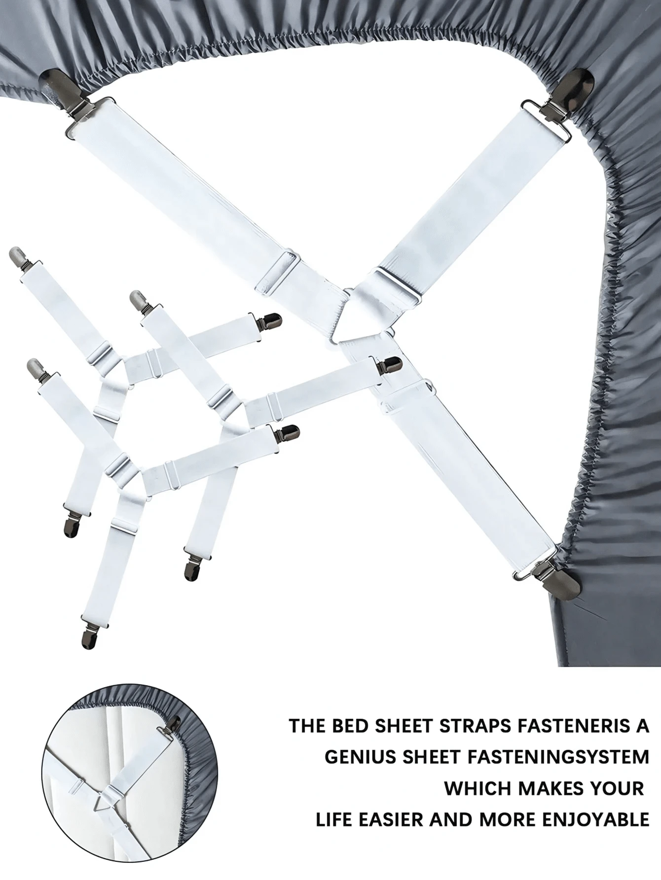 4pcs Triangle Quilt Clips, Metal Adjustable Elastic Bands Quilt Fasteners, Practical Invisible Non-Slip Bedsheet Clips, Suitable For Sofa Cushions, Quilts, Home Textiles, Household Items - White - General - View 1