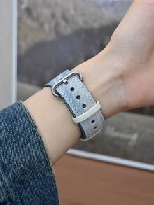[Dây đeo đồng hồ thời trang] Dây đeo đồng hồ Apple bằng da tổng hợp phong cách, bền và thời trang, phù hợp với các kích thước 38/40/41/42/44/45/49mm, tương thích với Apple Watch Series 1-8/SE/Ultra, khóa cài màu bạc, unisex, quà tặng cho cặp đôi - Màu xanh bụi bặm - Xem 5