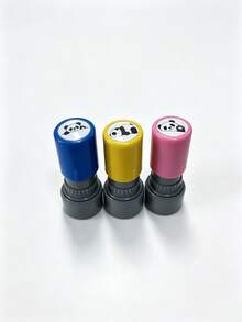 1pc Healing National Treasure Panda Creative Design, Wear-Resistant Plastic Photosensitive Stamp, Cute Macaron Color Panda Pattern Rounded Cylinder Stamp, Sealed Anti-Dry Ink Storage Details, Decorative Stamp For Planner, Student Stationery / Girlfriend Creative Gift / Birthday Gift / Planner Decoration / All Season Use - Panda Stamp - View 2