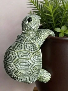1件可愛海龜造型植物吊籃，可愛攀爬海龜花盆裝飾，適用於室內外盆栽植物，適合居家、陽台、花園、庭院裝飾，植物愛好者禮物，綠色雕塑裝飾 - C - 查看 5