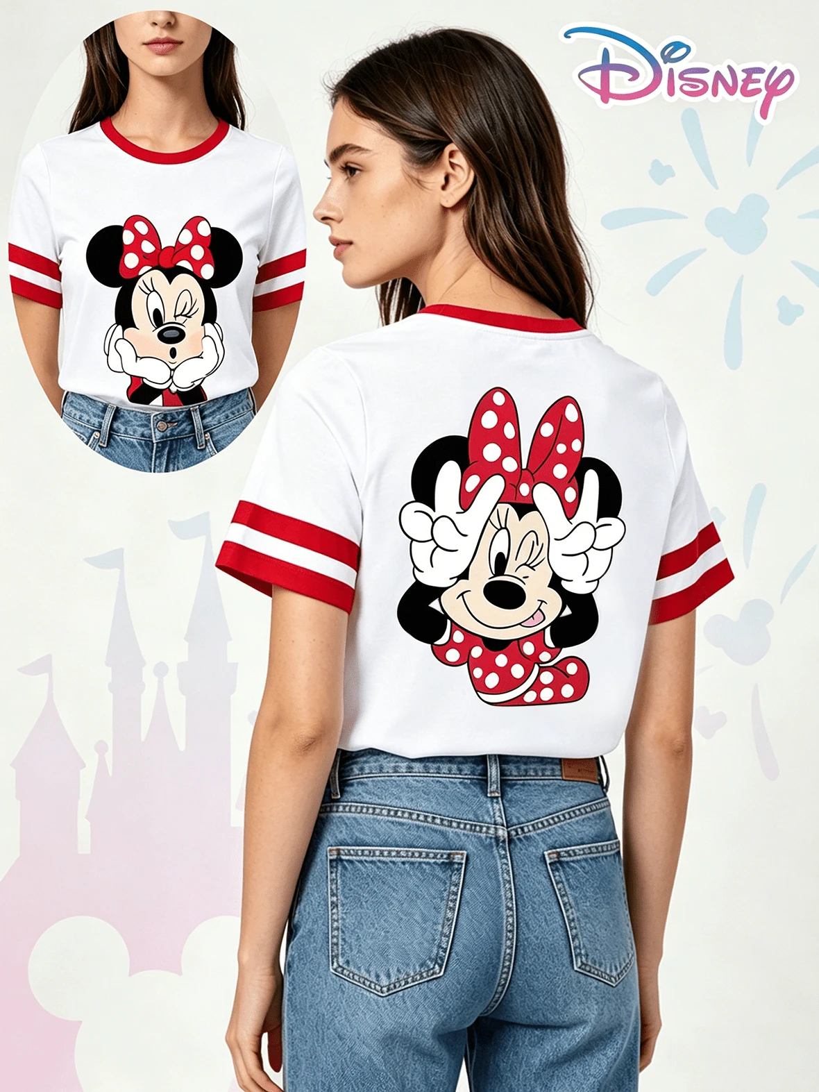 Disney's Playful Minnie Mouse Winking Face Y2K Print T-Shirt For Women, A Cute Printed T-Shirt And The Perfect Holiday Gift Choice. (Disney T-Shirt/Teen Girl Clothes/Tween Girl Clothes/Baby Tees For Women/Girls Clothes/Toddler Girl Clothes) - trắng - Xem 1