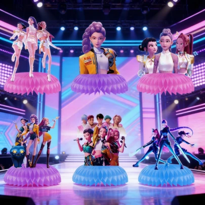 DOBBLE 6件套2026新款韩流主题派对蜂窝装饰，女团生日庆祝拍照道具