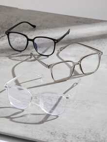 3pcs Men Geometric Frame Plastic Classical Clear Glasses For Reading Back To School Play Games Outdoors Fitting Accessories - Clear - View 2