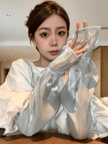 Lengan Pelindung Matahari Longgar Ukuran Besar dari Sutra Es, Penutup Lengan Anti-UV Bernapas dengan Elastis dan Mutiara, Manset Tabir Surya Ukuran Besar yang Tidak Ketat untuk Mengemudi, Bersepeda, Olahraga Luar Ruangan, Pakaian Musim Panas Sehari-hari - MultiWarna - View 9