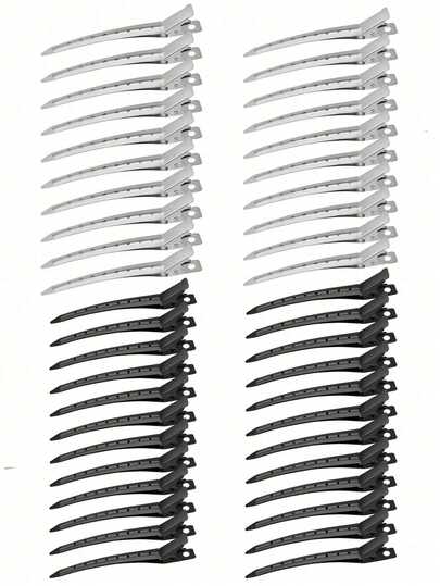 24pcs Assorted Hair Clips - Alligator Clips For Long Curly & Thick Hair; 24pcs Duck Clips For Women; Black Metal Salon Hair Clips; Hair Curlers; Hair Rollers; Essential For Back To School, Travel & Vacation; Women Hair Accessories