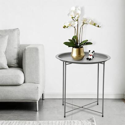Round Side Table 47*50cm | Metal End Table With Removable Tray For Storage, Coffee, Garden, Bedroom, Home & Office