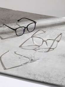 3pcs Men Geometric Frame Plastic Classical Clear Glasses For Reading Back To School Play Games Outdoors Fitting Accessories - Clear - View 3