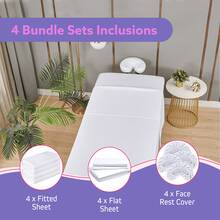 Massage Table Sheets Set – 3 Piece 4 Set, Microfiber Spa Bed Sheets, Cotton-Feel Massage Bed Cover, Wrinkle & Oil Resistant, Soft Accessories For Estheticians - White - View 3