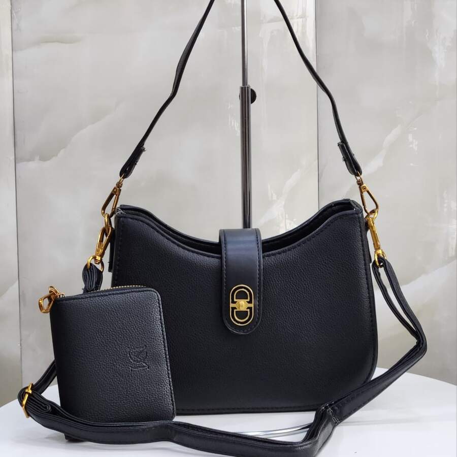 Bolsa Feminina Ombro Chic Luxo Alça Ajustável Transversal Couro Sintético Premium Elegante Moderna - Preto - Visão 1