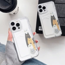1 unidad Gatos apilados estilo minimalistaFunda para iPhone 16, protección anticaída con airbag reforzado en las cuatro esquinas, tarjetero invisible integrado en la parte trasera, compatible para tarjeta personal, carnet de conducir, tarjeta de acceso y tarjeta de transporte, funda protectora antigolpes portátil con ranura para tarjetas, diseño sencillo y elegante, ideal para uso diario, desplazamientos y viajes - transparente - Ver 4