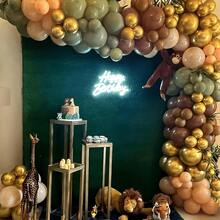 50pcs/Set Green And Brown Balloons, 10-Inch Sage Green, Dark Brown, Beige Latex Balloons, Gold Metallic Balloons, Olive Green Gold Nude Coffee Balloons For Jungle Safari Zoo Forest Theme Birthday Decoration - Mixed Styles - View 6