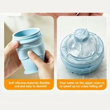 Portable Foldable Silicone Ice Cup With Built-In Straw, Ice Ball Mold, Essential For Summer Travel - Blue - View 3