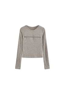 Sexy Soft Zipper Crew Neck Knit Long Sleeve Base Layer Top Casual - Light Grey - View 6