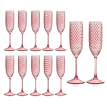 12/8/6/4/3/2/1pcs Set Transparent Champagne Glasses, Unbreakable Champagne Flutes With Gypsophila Design, 5.5oz Reusable Diamond Textured Wine Glasses, Vintage Drinkware For Wedding, Christmas, Beach, Pool, Party - View 21