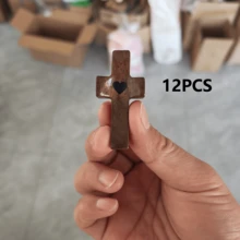 10pcs "Heart To Heart" Small Wooden Cross, Encouragement Gift, Handheld Pocket Cross With Mesh Bag, Finger Pressure Relief, Christian Prayer Church Gift - Multicolor - View 14