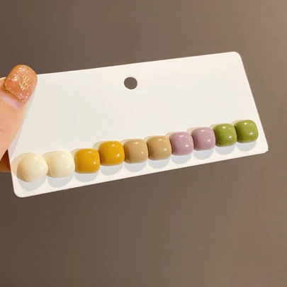 5 đôi bông tai đính đá hình vuông, hình tứ giác, tối giản, làm từ nhựa màu Dopamine.