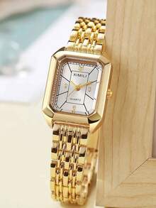 Fashionable Steel Strap Watch For Women, Minimalist Elegant Quartz Glass Wristwatch, Square Gold-Tone Ladies Watch - one-size - View 5