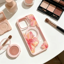 Watercolor Hibiscus Flowers White Background Element Design Pink Magnetic Phone Case For IPhone 16/15/14/13/12/11/X/XS - Slim TPU Protective Cover, Anti-Slip & Scratch Resistant | Perfect Birthday Present For Her | Summer Gift Idea - 粉色 - 查看 3