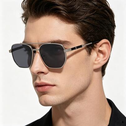 1 Pair Men's Double-Bridge Square Aviator Glasses, Luxury Business Style, Fashion Versatile, Suitable For Commuting, Driving, And Daily Protection