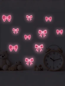 12pcs Glow-In-The-Dark Pink Bow Stickers, Suitable For Home Decor In Living Room, Bedroom And Kids Room. Removable Semi-Matte Self-Adhesive Stickers For Living Room, Bedroom And Kids Room. Home Decor Stickers, Wall Decals, Vinyl Stickers, Spring Decor To Add Vitality To The Home. Rama Decor Sticker Gift, Ideal For Birthday Or Graduation Gifts. - A - View 2